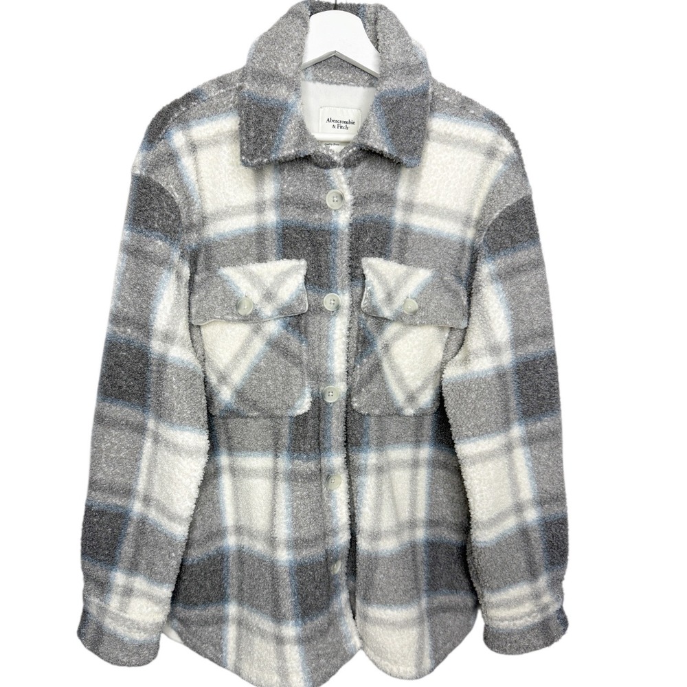 Abercrombie & Fitch‎ Plaid Sherpa Fleece Shacket Jacket Women's Size Large
